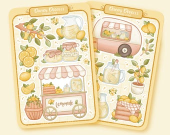 Doodle Sheet : Lemonade Stand | sticker sheet, journal stickers, summer stickers, lemon sticker, planner stickers, aesthetic lemons