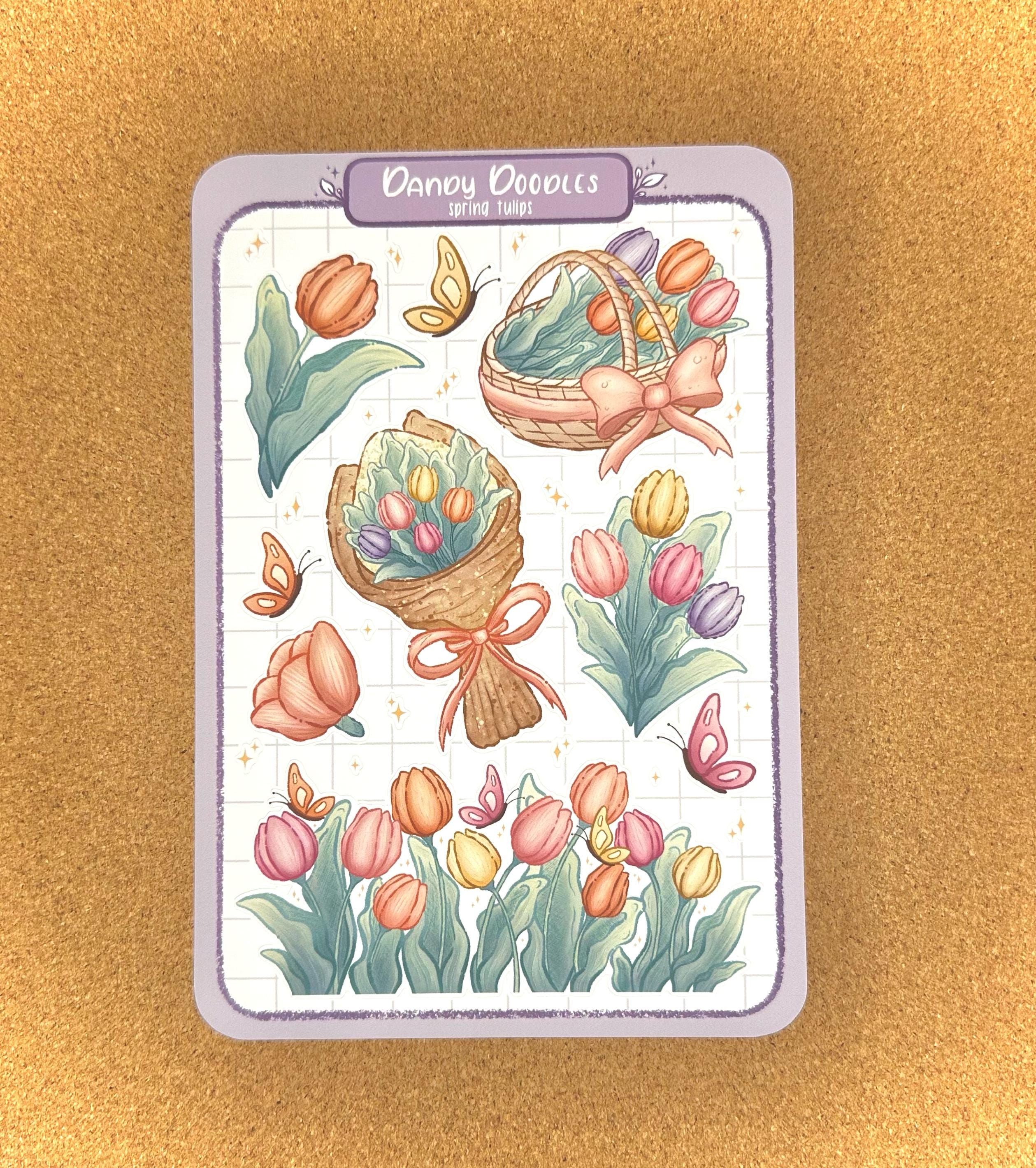 Doodle Sheet : Spring Tulips | Sticker Sheet, Spring Stickers, Florals ...