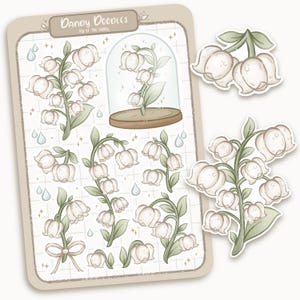Doodle : Muguet | feuille d'autocollants, autocollants de journalisme, oeuvre d'art cosy, autocollants printaniers, autocollants de scrapbooking, noyau de chalet, sombre