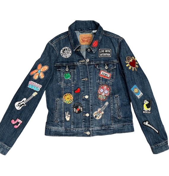 ジャケット・アウター younger song vintage patch denim jacket Vintage 1980s Denim Jacket Adult Medium Blue Patches Cut Off