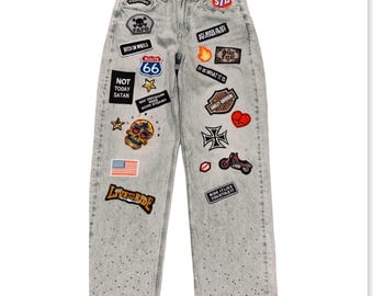American Eagle Patched Jeans "Motorcycle Theme"