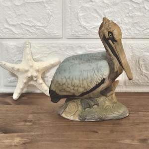 Vintage Porcelain Pelican Figurine. Hand Painted Collectible. Coastal Decor.
