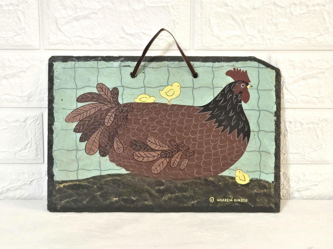 Kimble Chicken Vintage Warren Kimble Chicken Painting on Slate: Farm Folk Art - Etsy