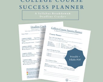 College Course Success Planner PDF | Fillable Syllabus and Assignment Tracker | ADHD Student Planner and Academic Success Bundle