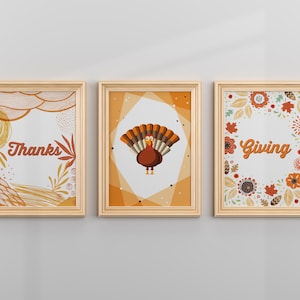 Thanksgiving Wall Art Set – 3 Piece Thanksgiving Turkey Prints 5x7 | Fall Decor | Instant Download Digital Artwork