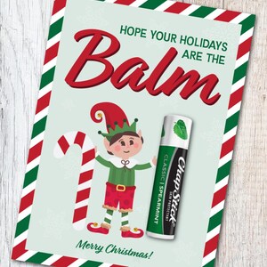 Cartão-presente de Natal para impressão - “Espero que suas férias sejam o bálsamo” - Porta-batom de elfo - 5x7 Download digital