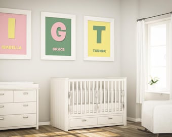 Personalized 3 Piece Initial Name Wall Art Set - Custom Nursery and Kids Room Decor