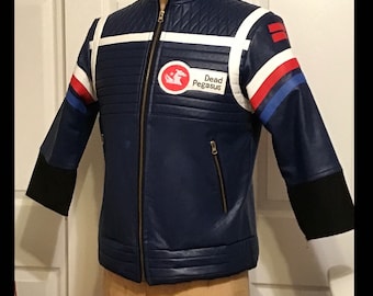 Chaqueta de moto de cuero azul - Diseño de fan de Party Poison MCR