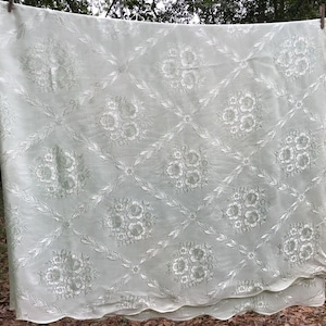 Mintgrüne Vintage Leinen Damast Tischdecke