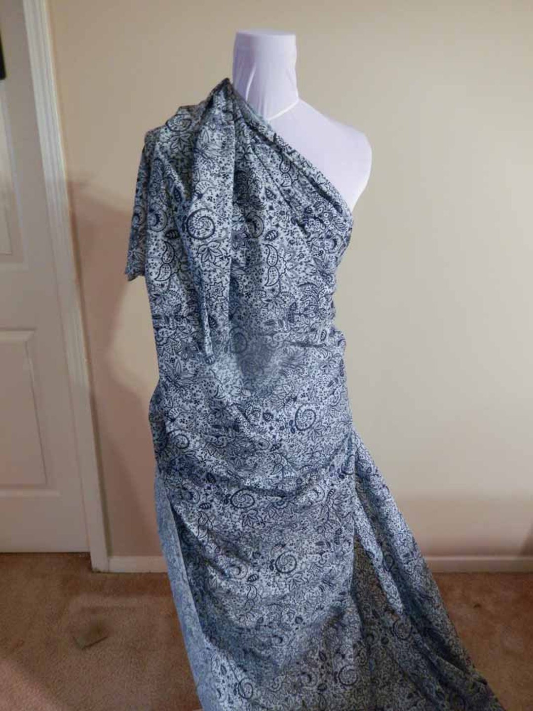 Blue on Blue Paisley Quilt Fabric Etsy