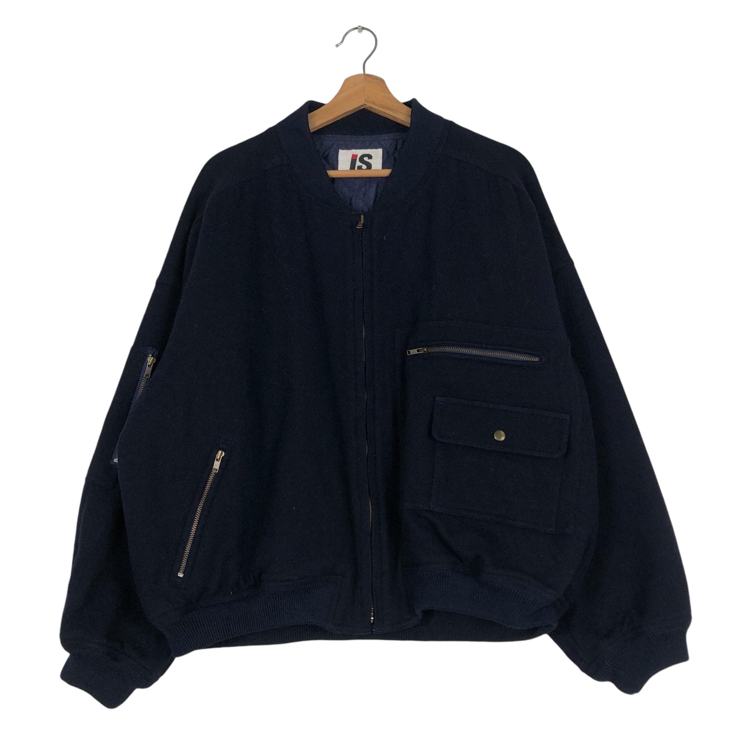 Vintage 80s Issey Miyake Wool Bomber Jacket Care Label Embroidered