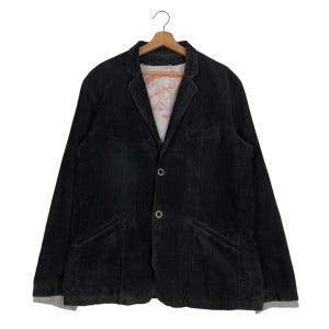 May include: A black corduroy blazer with a button closure and two front pockets. The blazer has a lined interior and a label with the text "Vintage" on the inside.