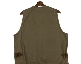 Gilet utilitaire vintage camel / gilet Coronel Tapioca kaki pour la pêche et la chasse des années 90 - France