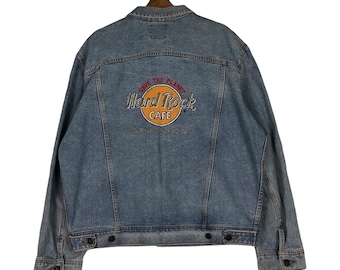 Vintage 90's HARD ROCK CAFE Denim Trucker Jacket Large Hard Rock