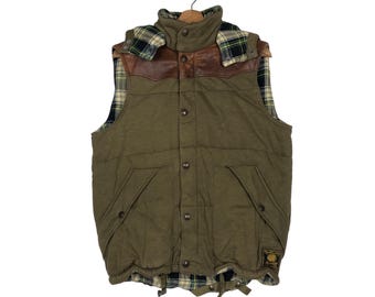 Vintage Ralph Lauren Kugelweste, Biker Leder Detail (L)