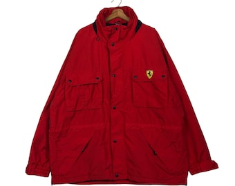 Vintage Ferrari Racing Jacket, Red Multi-Pocket, XL