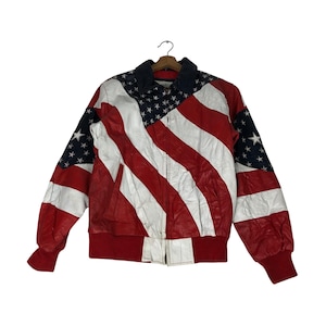 PICK!!! Vintage Leather Jacket Bomber Michael Hoban Usa Flag