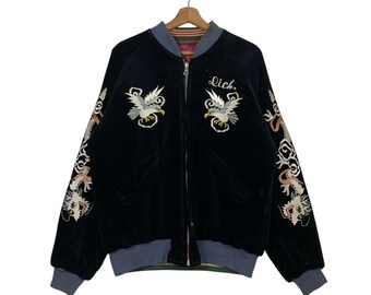 Vintage 50s Embroidered Souvenir Sukajan Jacket, Reversible Talon Zipper