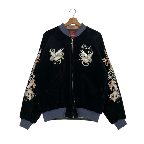 Vintage 50s Embroidered Souvenir Sukajan Jacket, Reversible Talon