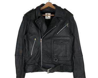PICK!!! Vintage Biker Leather Jacket Double Collar U Station