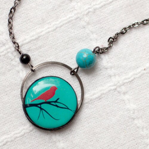 Red Bird Necklace for Women Bird Jewelry for Women Bird Etsy
