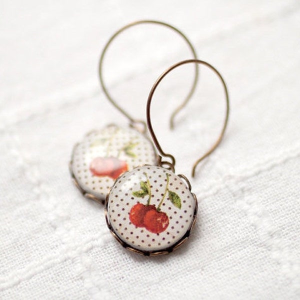 Cherry earrings - Polka Dot  (E020)