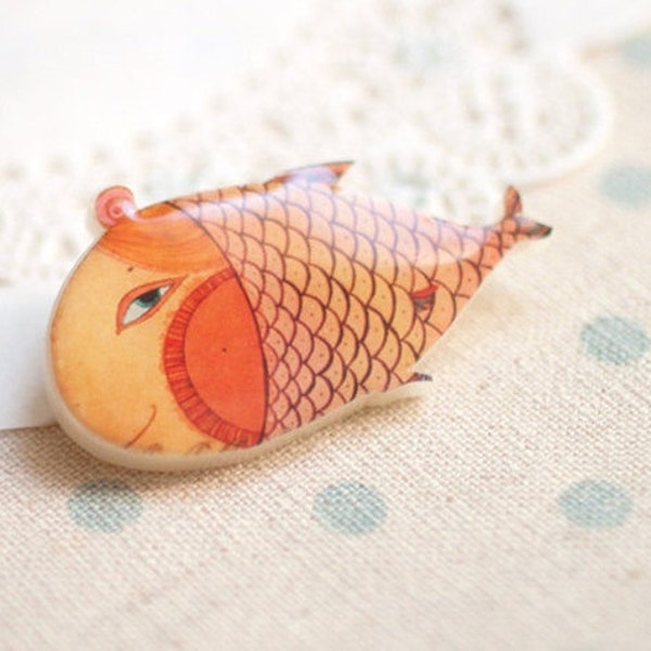 Goldfish brooch, Animal brooch, Cute brooch, Cute gift, Goldfish pin, Fish brooch, Fish pin, Gooldfish gift, Funny gift, Orange brooch gift