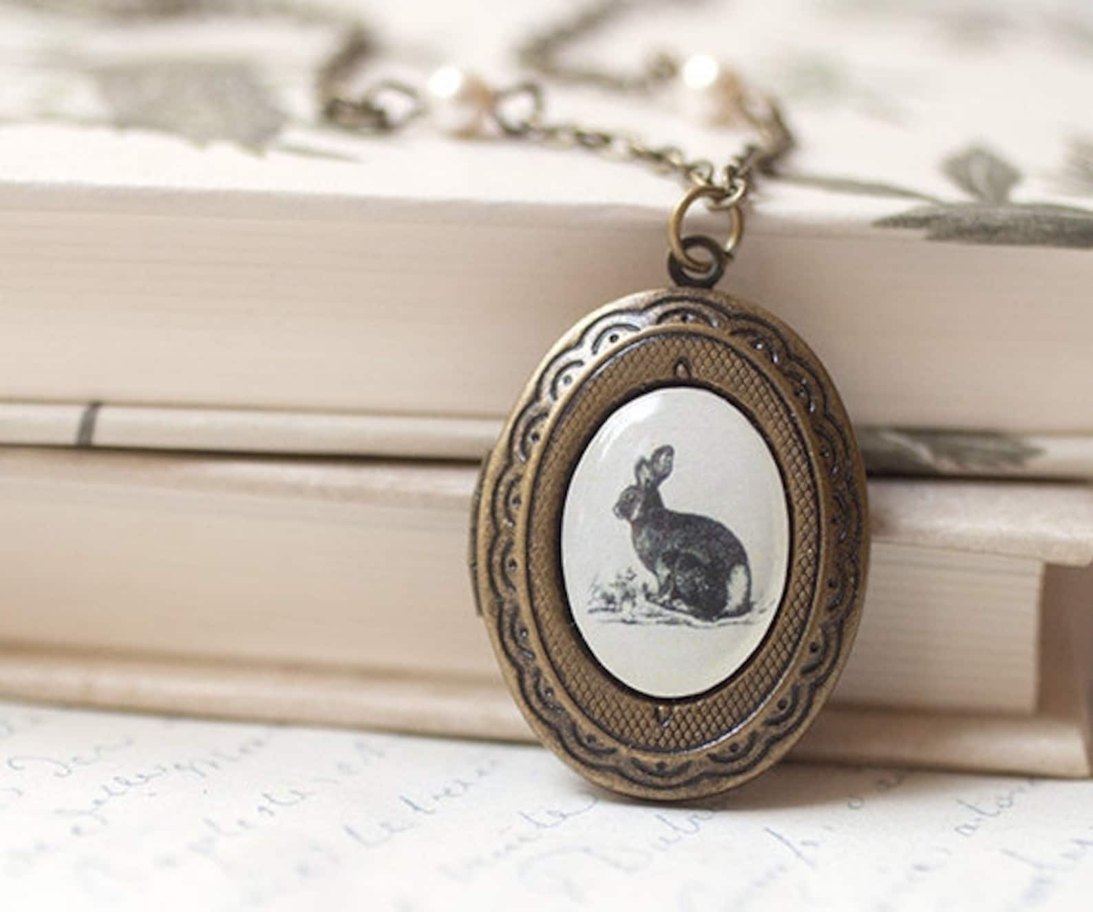 Bunny Locket Antique Locket Necklace Rabbit Locket Etsy