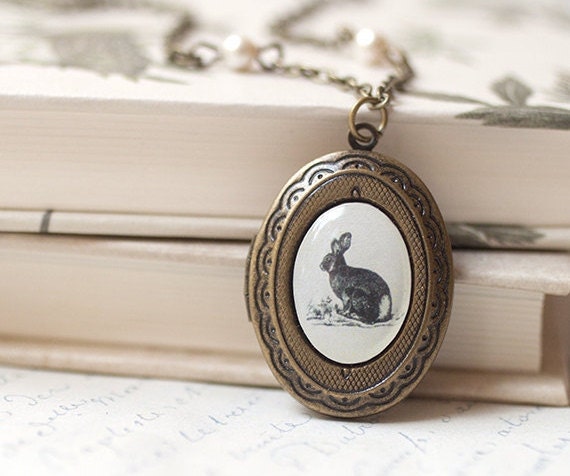 Bunny locket, Antique locket necklace, Rabbit locket, Bunny necklace,…
