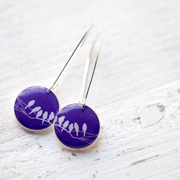 Resin bird earrings, Purple earrings, Nature jewelry, Bird on Branch earrings, Bird jewelry, Earrings with bird, Resin earrings