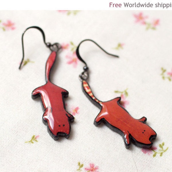 Red Cat earrings - Cat lover gifts - Animal jewelry  (E058)