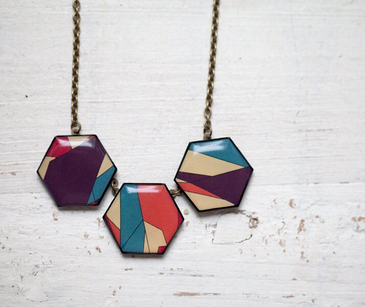 Geometric Necklace Geometry jewelry Bright colour bib Etsy