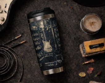 Taza de viaje estilo tienda de guitarras vintage / Vaso de café para músicos