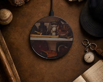 Vintage Baseball Wireless Charger, Rustic Fathers Day Gift for Dad, Qi Charging Pad