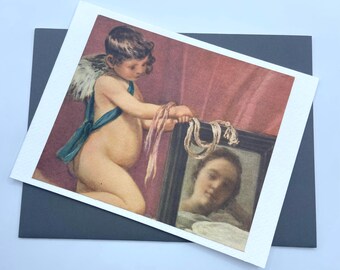 Biglietto di auguri - Cupido con specchio - Interno vuoto