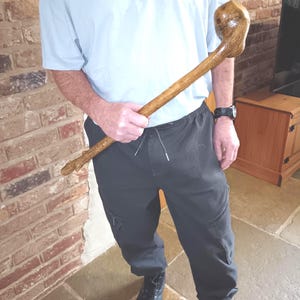 Hand Crafted Holly Knob Stick, Large Head, Leather Strap, Companion Walking Stick.