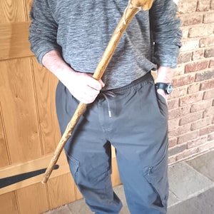 Hand Crafted Holly Walking Stick, One Piece Knob stick 34 Inches Long