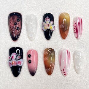 Artistic 3D Sculpted Press On Nails Collection | Flower nails | Handmade Unique Nail Designs | Almond & Coffin Shape False Nails