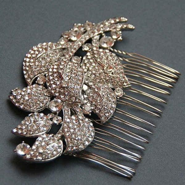 Lola. Vintage style rhinestones  bridal hair comb(Silver)