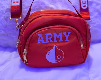 2026 CROSSBODY/HANDBAG, Red, 5.5X5.5X2, Super Cute with Concert Vinyl for Army members, Can also be hand held, short strap too