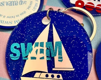 NEW! 2026 [Set of 10] “SWIM” Keychains for Freebies/ Tradeables at Concerts/Events, Bright blue with Swim imagery and lyrics