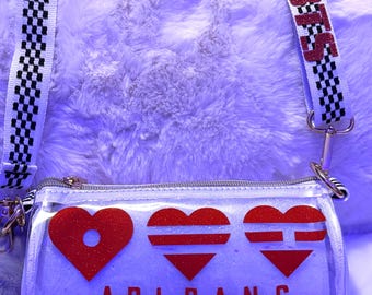 2026 TUBE CROSSBODY Purse for Upcoming Concert, Transparent, 7.5x5.5, Black or White Trim, Group Name on the Strap