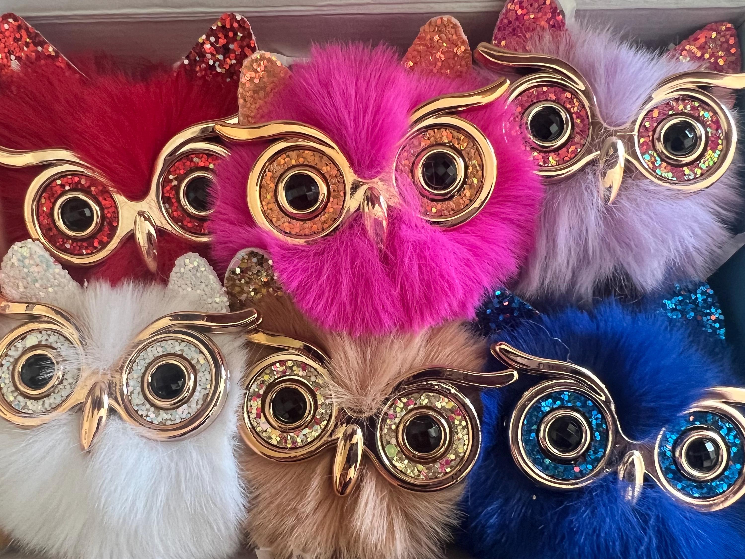 Plush Fur Owl PomPom Keychains