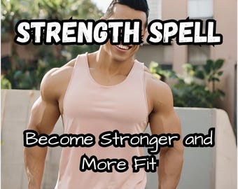 May include: A man wearing a pink tank top smiles at the camera. The text "STRENGTH SPELL" is above him and the text "Become Stronger and More Fit" is below him.