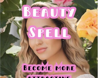 May include: A pink and white graphic with the text "Beauty Spell Become More Attractive" against a background of a woman with blonde hair and flowers.