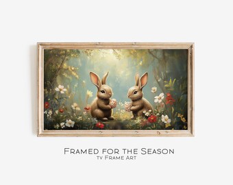 Frame TV Easter TV Art, Vintage Bunnies with Eggs Image, Digital Art, Oil Painting Home Decor, Spring Easter Decor, Antique Artwork