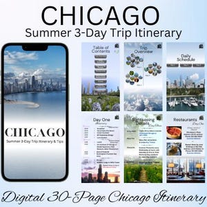 Digital 3-Day Summer Chicago Itinerary, Vacation Schedule Trip, Chicago Planner /30 pages