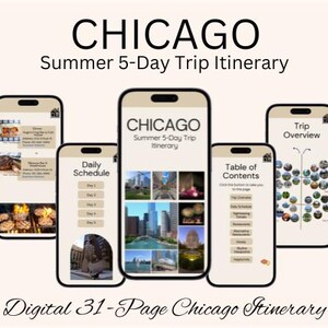 Itinerario digitale di 5 giorni per l'estate a Chicago, programma di viaggio per le vacanze, pianificatore di Chicago/ 31 pagine