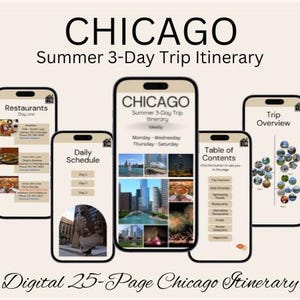 Digital 3-Day Summer Chicago Itinerary, Vacation Schedule Trip, Chicago Planner /25 pages