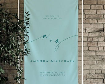 Modern Wedding Custom Welcome Sign – Minimalist Boho Ceremony Fabric Banner, Personalized Event Décor